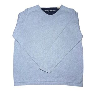 Tommy Bahama Mens Long Sleeve V-Neck Cotton Cashmere Sweater Heather Gray Size M